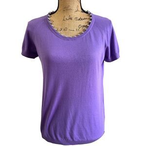 Marani Jeans Women Purple Short Sleeves Pearl Neckline 100% Cotton Sweater Sz L